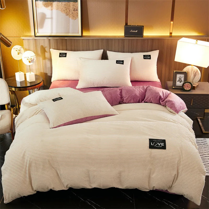 Winter Warm 3Pcs Bedding Sets Double Bed Quilt Cover Thick Double-Sided Velvet King Twin Queen Size Duvet Cover with Pillowscase