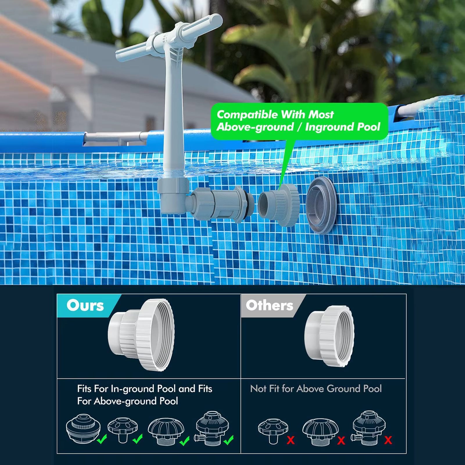 Waterfall Swimming Pool Fountain with Double Spray Adjustable Cooling Sprinkler for Inground Pools Water Sports Accessories